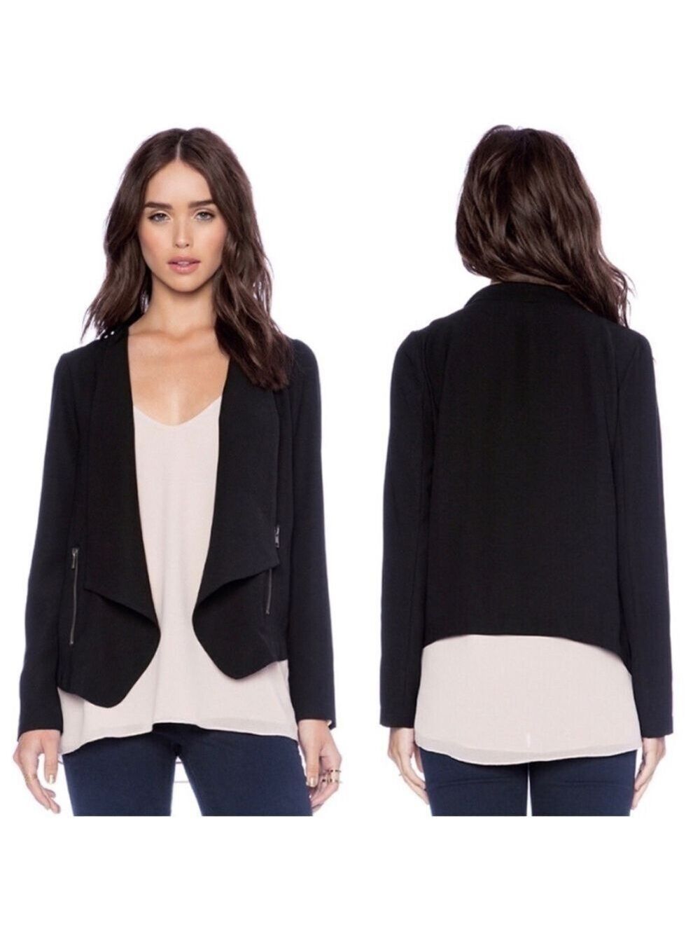 BB Dakota Ishana Open Front Waterfall Blazer Jacket in Black, size S